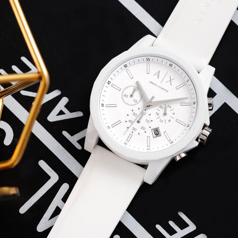 Armani Exchange AE Armbanduhr Quarzwerk Silikonarmband Weißes Zifferblatt Herrenuhren AX1325