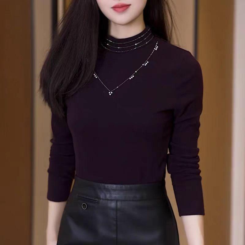 Elegant Rhinestone Long-Sleeve Tummy-Covering Top for Mothers 2XL фиолетовый