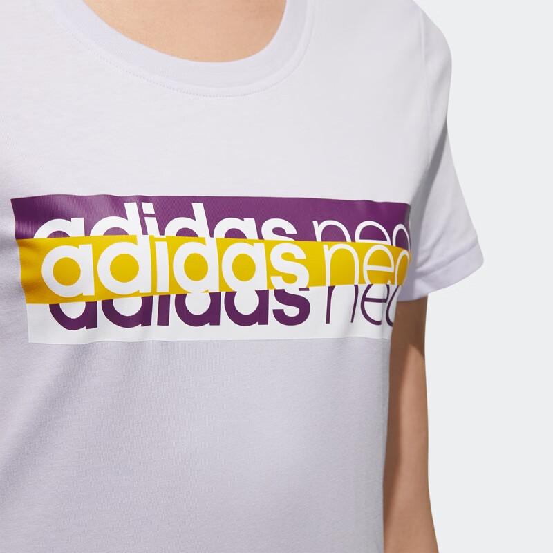 Adidas Neo Letter Print Round Neck Sports Short Sleeve T-Shirt Women Tops White FP7369