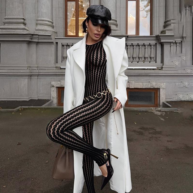 Black Jumpsuit for Women Mesh Lace Long Sleeve See Through Jumpsuits Sexy Rave Oufits Clubwear 2026 Summer See Through Rompers Overalls