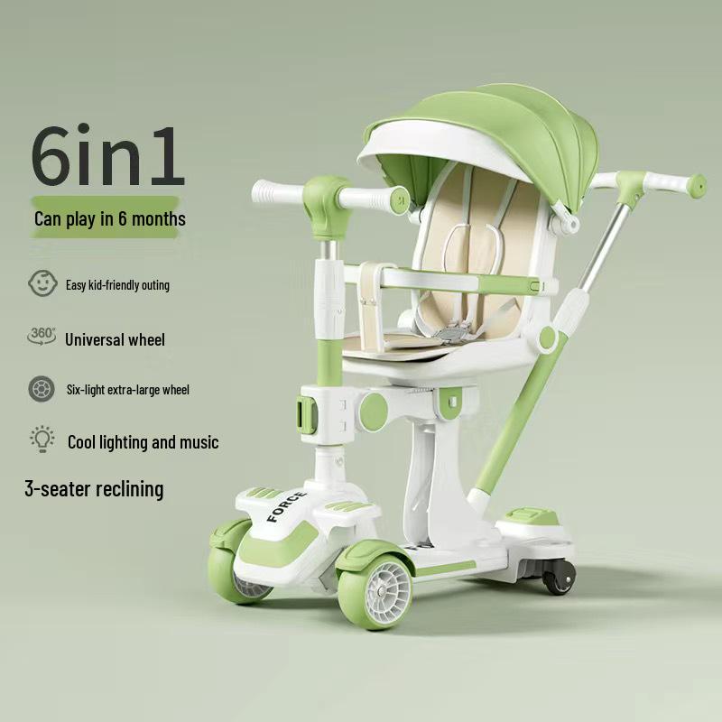 

Детский самокат и коляска 6-в-1 Menglibeibei для детей в возрасте от 1 до 6 лет - Трансформируемый, с регулируемым наклоном спинки, с возможностью сидеть или лежать для мальчиков и девочек.