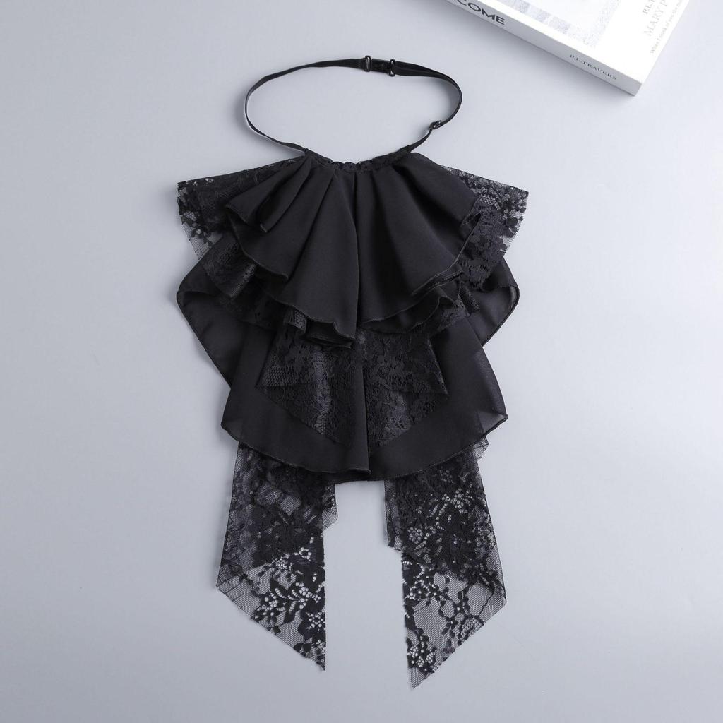 Unisex Retro Lace Ruff Collar Scarf with Artistic Bow Tie Accessory