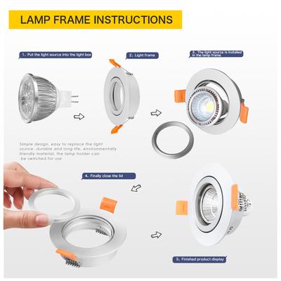 JOYINLED 1/10 Peças Suporte de Quadro para Luminária de Teto Ajustável para Lâmpada GU10 MR16 Luminária Redonda Embutida Recorte de 65mm Branco/Preto/Prata