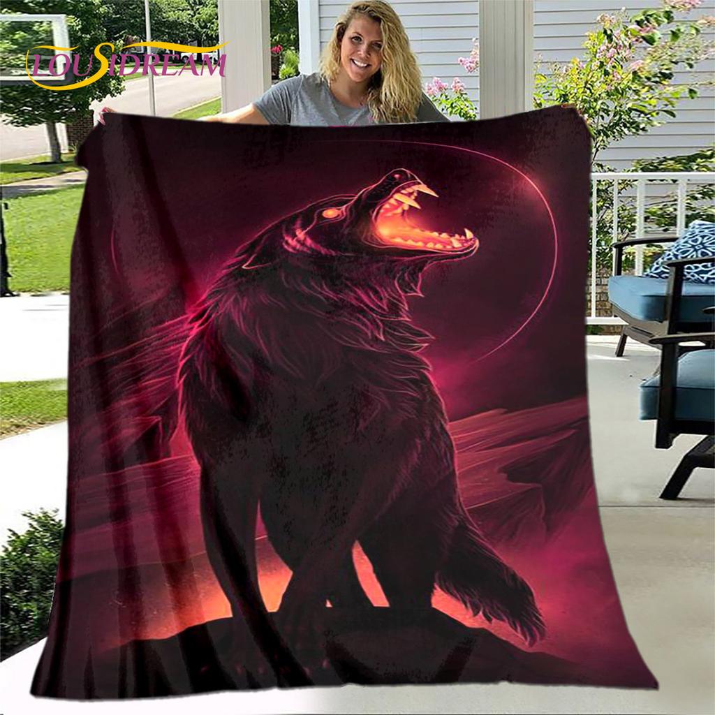 3D Wolf Spirit Fenrir Moon Dream Animal Blanket,Flannel Blanket Throw Blanket,Warm Blanket for Living Room Bedroom Beds Sofa