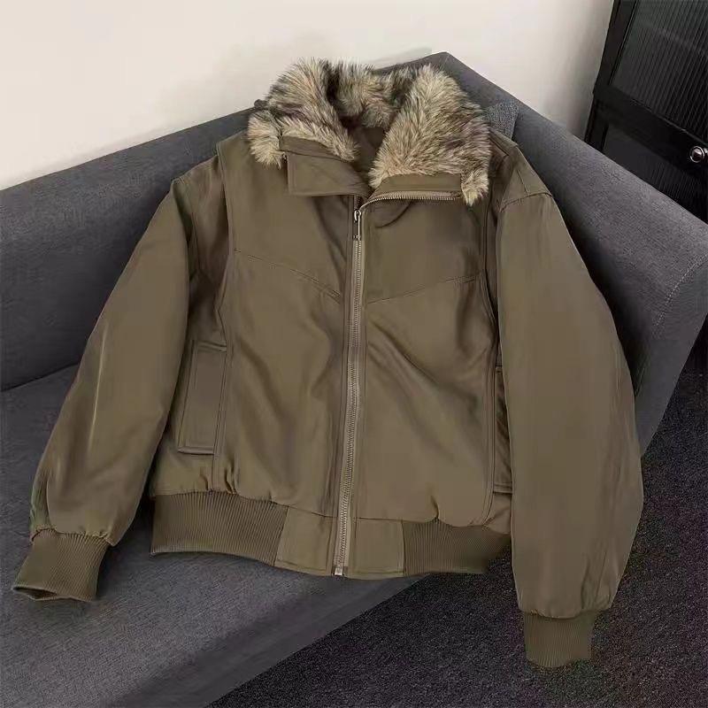 Vintage Solid Fur Collar Hooded Sweatshirt Autumn Winter Zipper Y2K Retro Fleece Jacket Harajuku Plush Dark Fashion Outfits 2025
