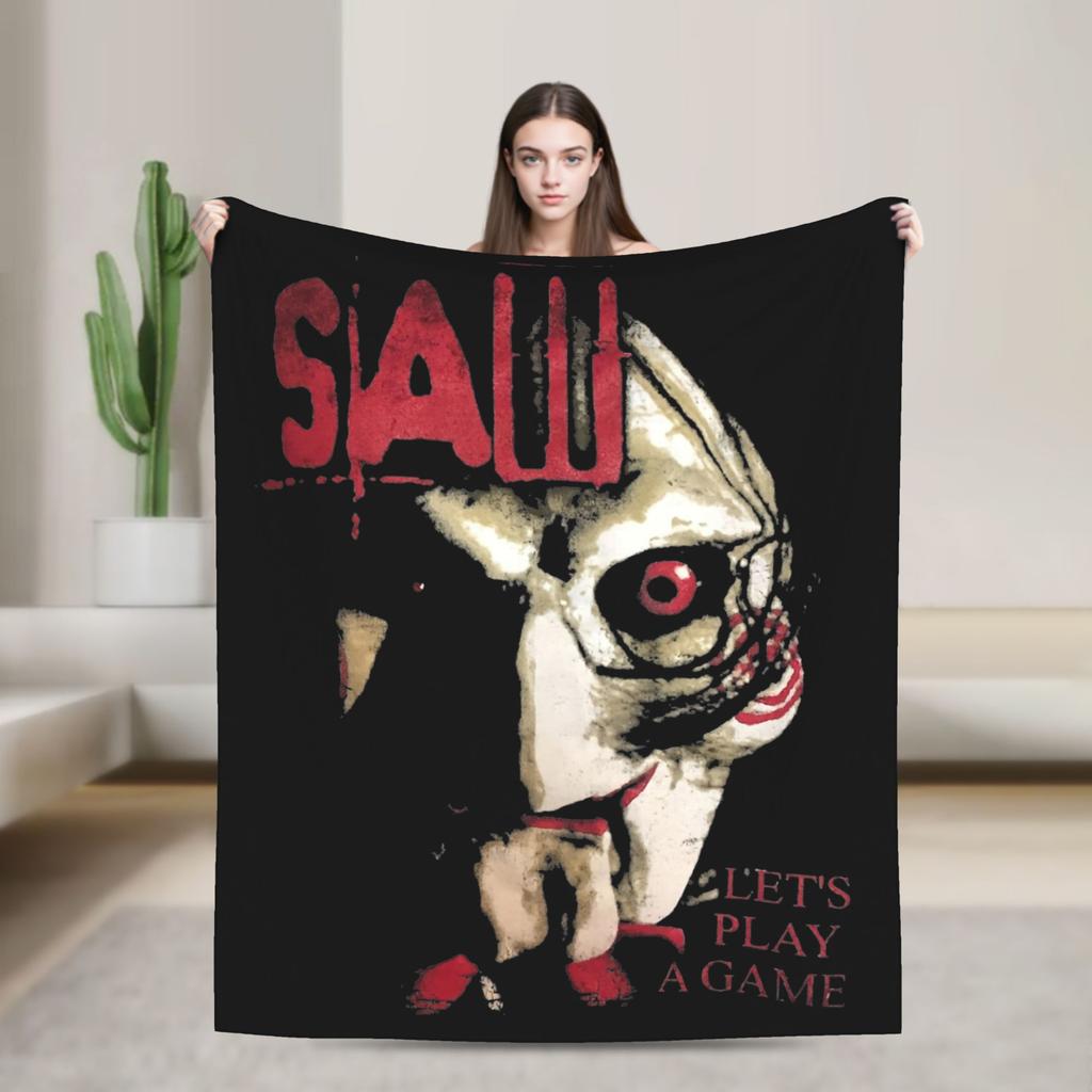 Saw Jigsaw Horrorfilm Mode Decke Fleece Herbst Winter Halloween Gothic Atmungsaktive Dünne Überwurf Mode Decke für Schlafzimmer