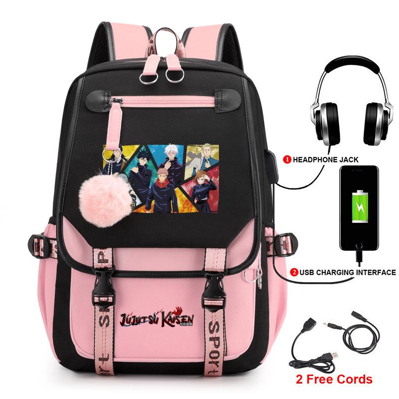 Anime Peripheral Spells Back to War Backpack Student School Bag Men's and Women's Fashion Backpack Travel Bag USB Computer Bag