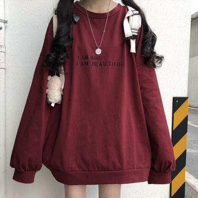 Thin Round Neck Long-sleeved Sweatshirt for Women In Autumn New Loose Korean Style Student Letter Top Clothes for Women Ins Simple and Trendy
