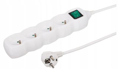 Extension Cord with Switch, 4 Sockets, 15m, White Power Strip