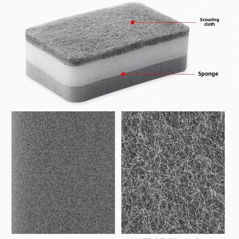 

Двусторонняя губка для мытья посуды, прочные кухонные губки для мытья посуды, толстый скребок высокой плотности для мытья посуды, кастрюль и сковородок серый