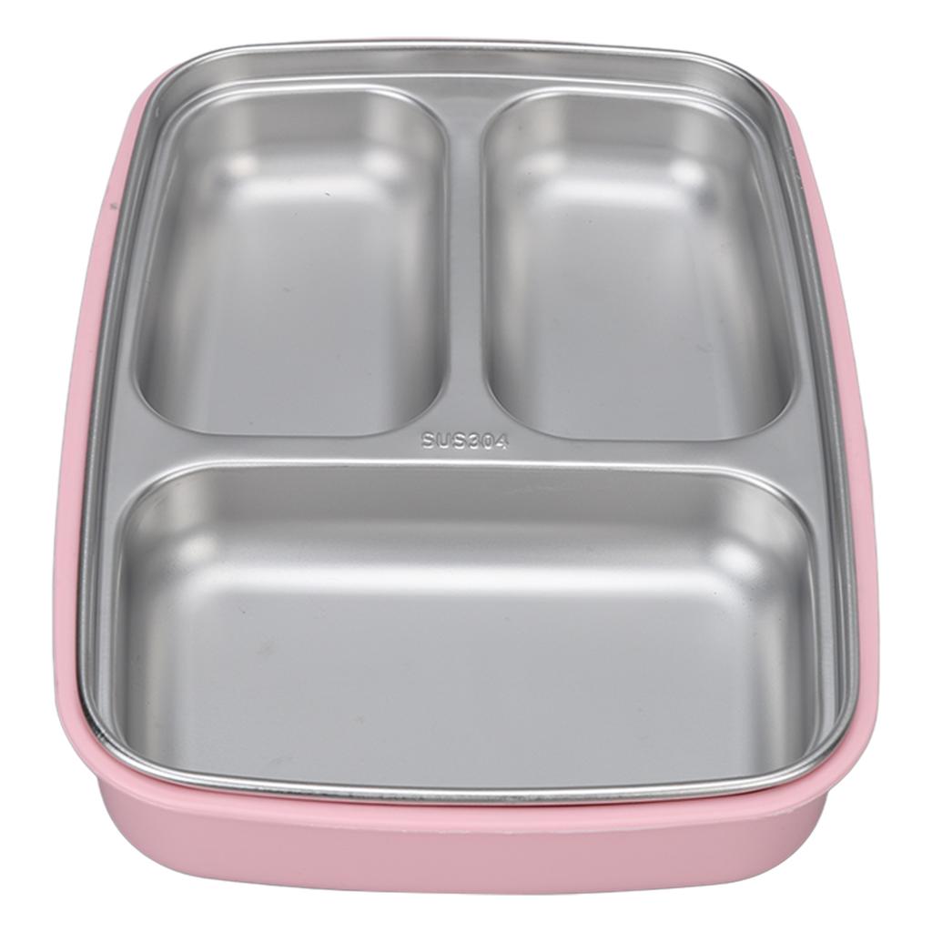 Thermal Insulation Bento Lunch Box 3 Grids Leakproof 304 Stainless Steel Bento Lunch Box for Students School Office Pink