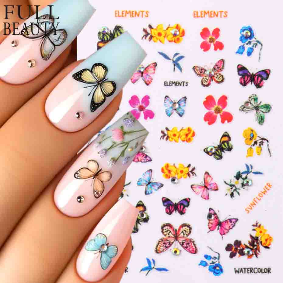 

3D Красочные Наклейки Для Ногтей Цветочные Растения Наклейки Для Нейл-Арта Цветочные Бабочки Весенние Слайдеры Маникюр Декор