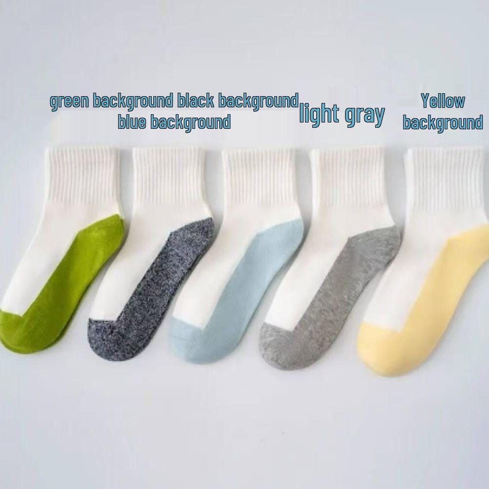 Children's Four Seasons Mid-Calf Sport Socks: Sweat-Absorbent, Breathable Color Block Design for Boys and Girls
