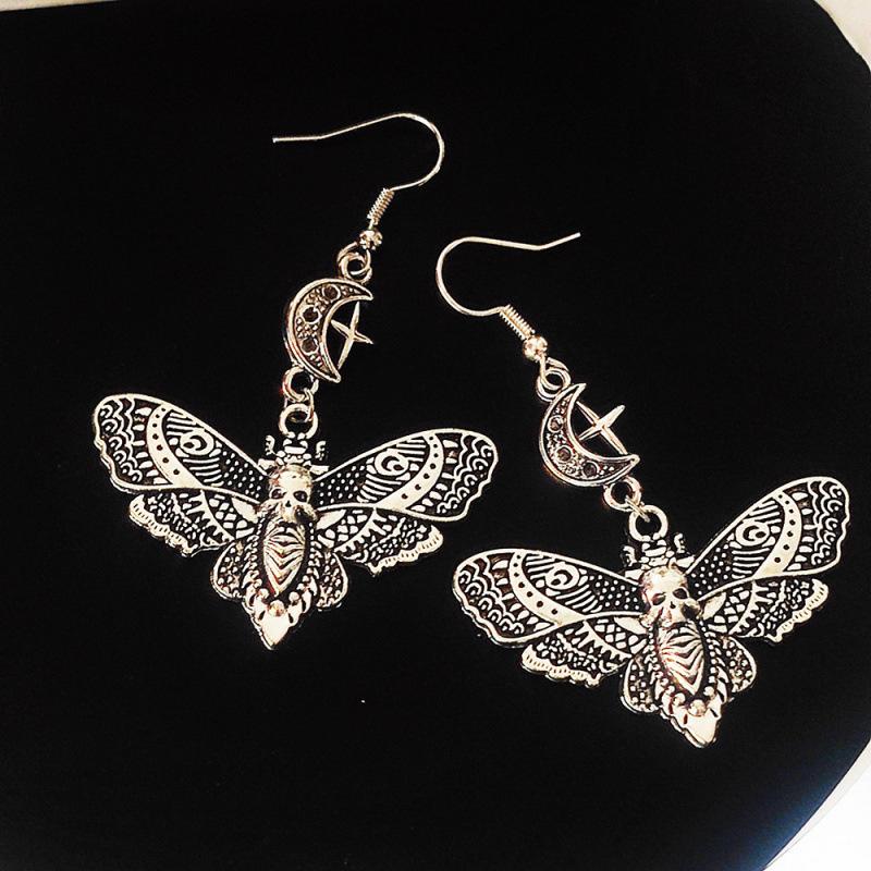 Hot Selling Gothic Punk Retro Skull Moth Moon Cross Earrings