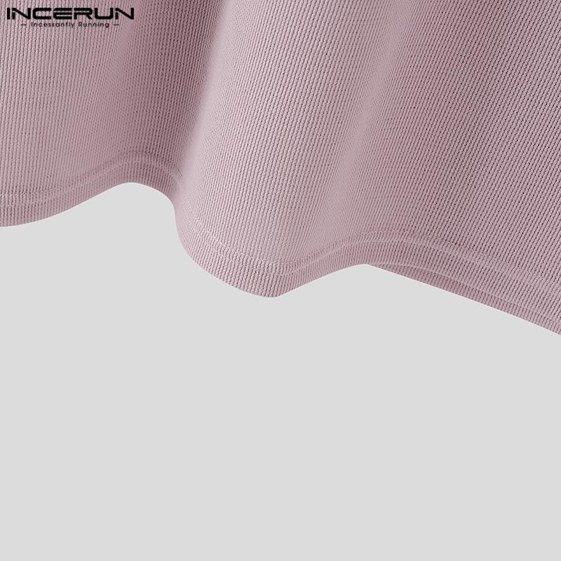 INCERUN Men Short Sleeve Bandage Texture Casual Loose T-shirts Tops
