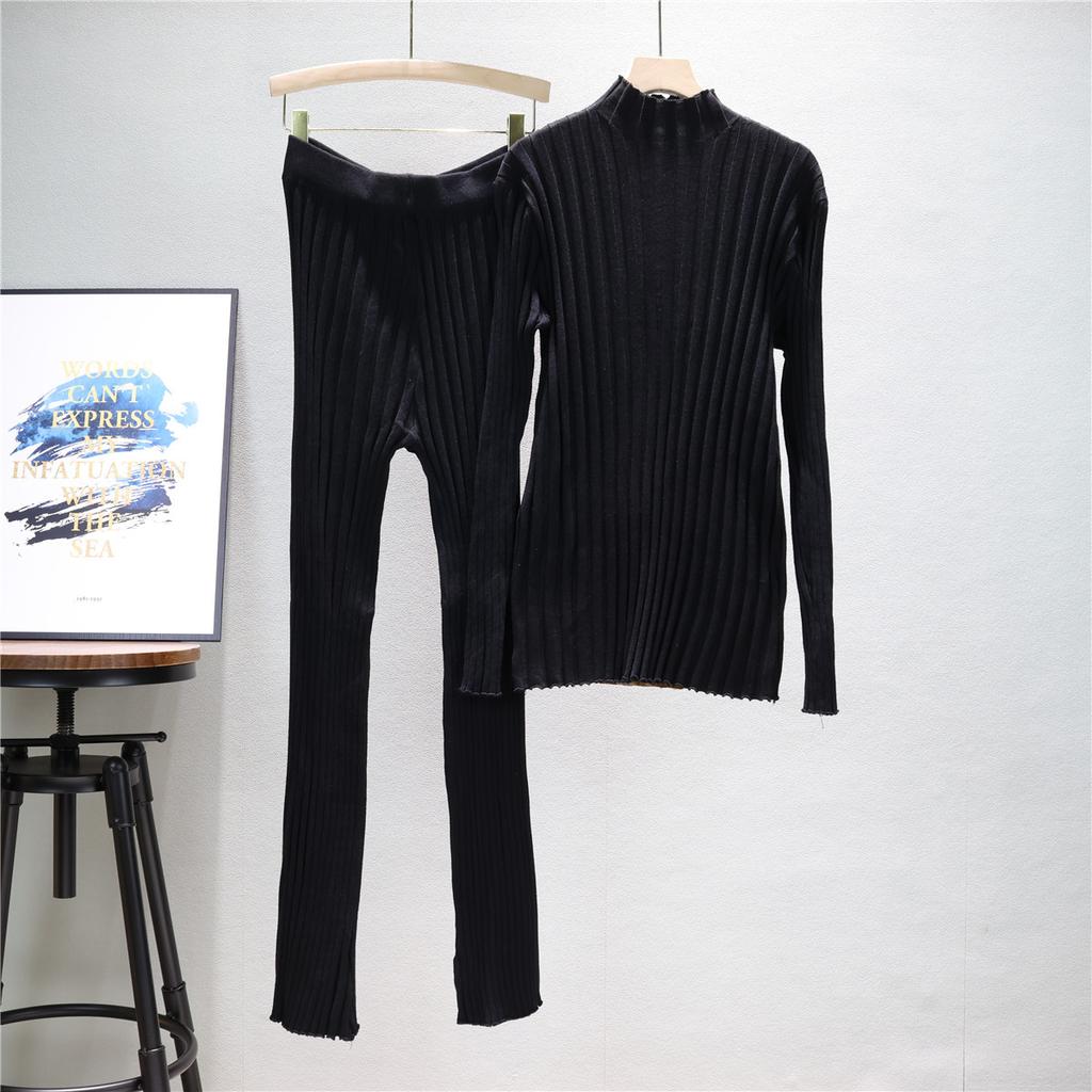 Casual Fashion Suit Women's Autumn and Winter Tight Sexy Knitted Sweater Pant Suit