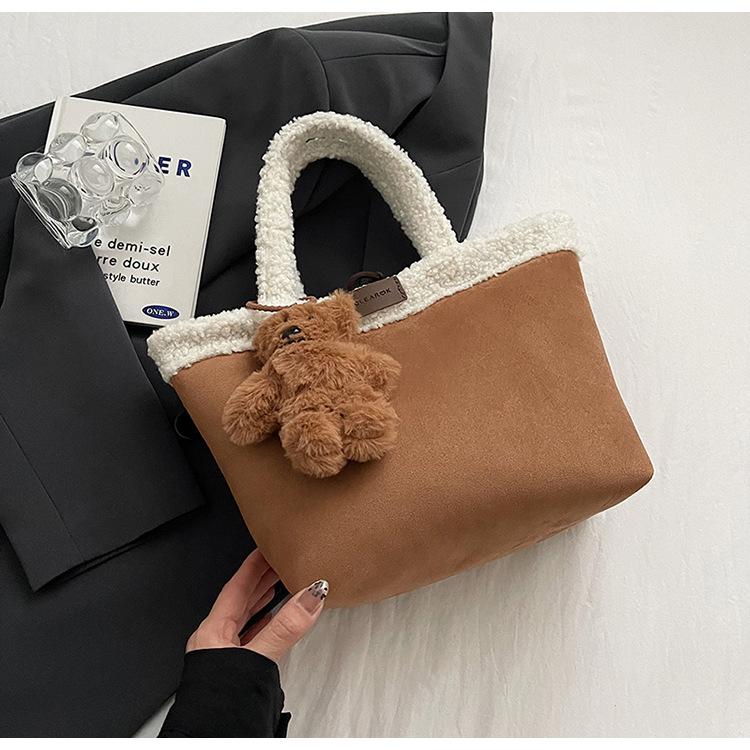 Women's bags, niche suede, portable vegetable baskets, bags, plush hand bucket bags, all-match in autumn and winter