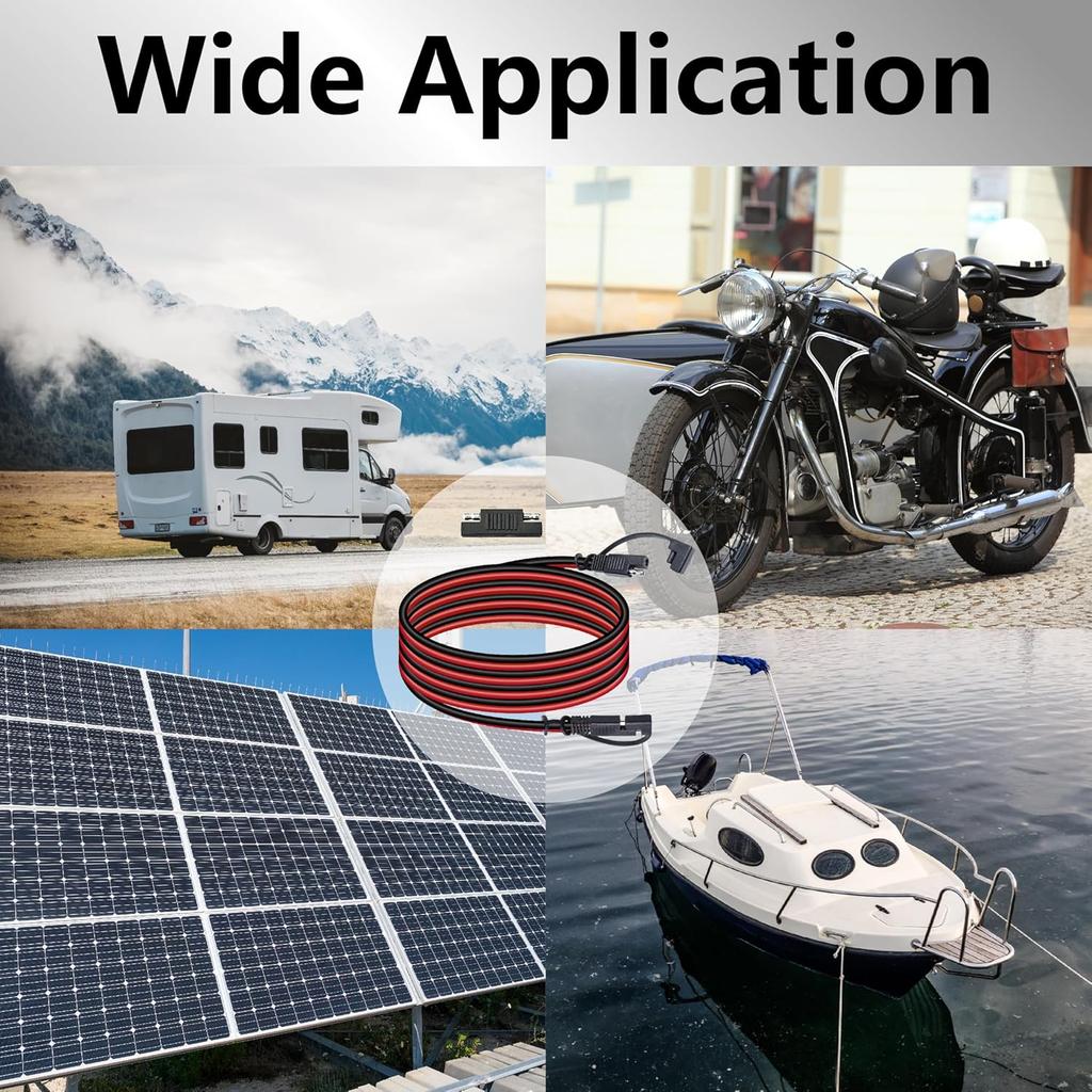 16AWG 12FT Battery Charger Cable, SAE To SAE Terminal Quick Disconnect Harness, 2 Pin Connectors Extension Cables Cord For Car, Motorcycle, Solar