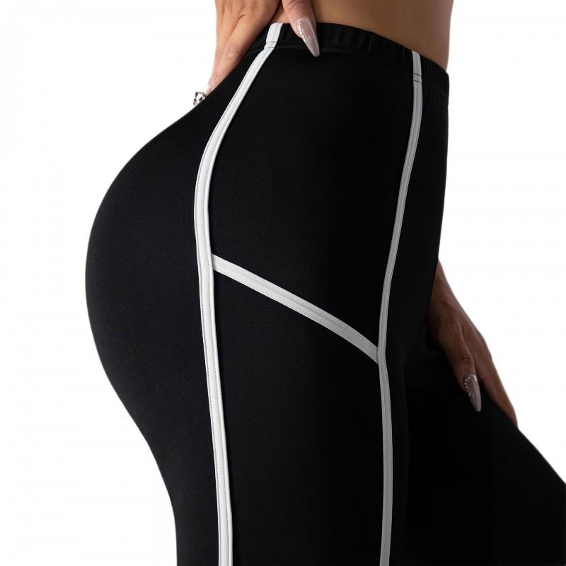 High-Waisted Yoga Leggings With Side Striped Detail Slim Fit Breathable Workout Pants Women