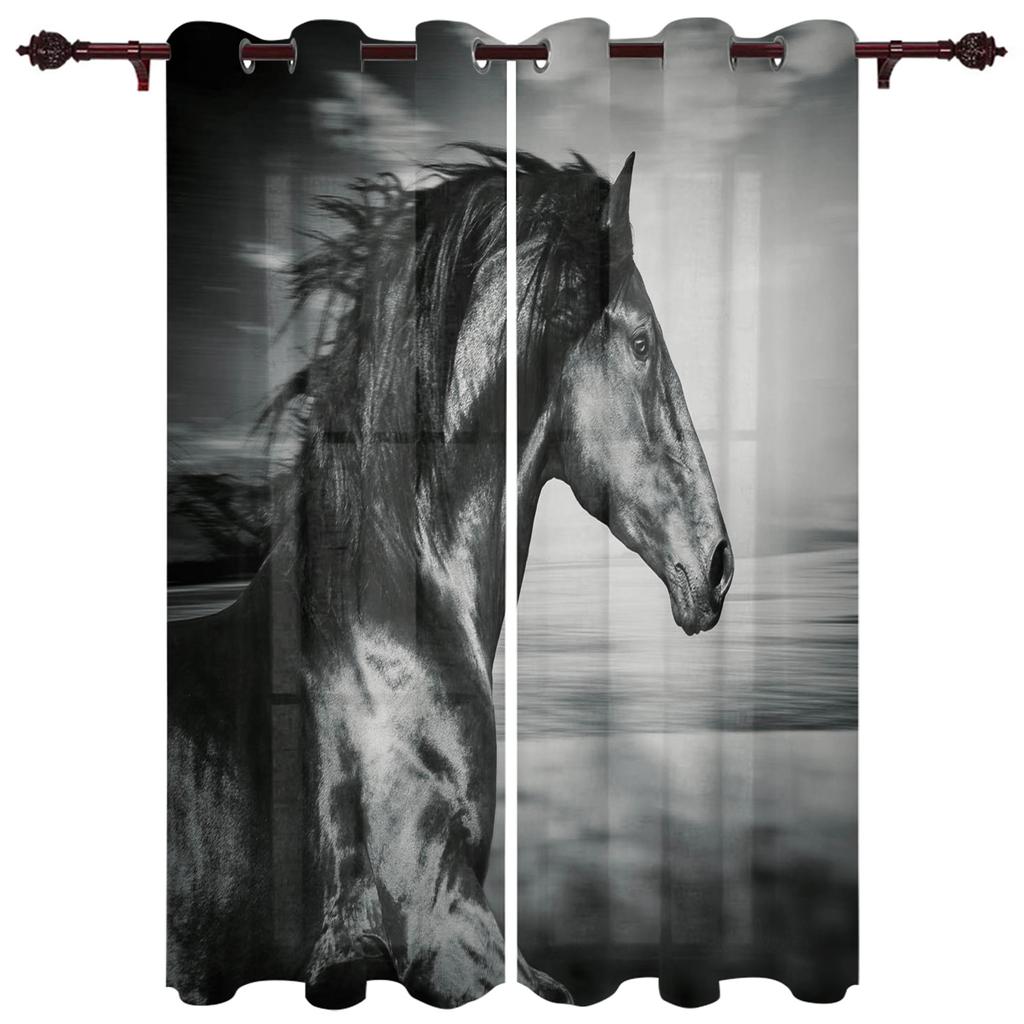 Farm Animal Horse Black And White New Simple Curtains Home Decoration Curtains Modern Home Supplies