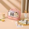 PU Double-Layer Transparent Makeup Bag - Large Capacity, Waterproof, Portable Toiletry Bag for Travel, Multi-Layer Storage