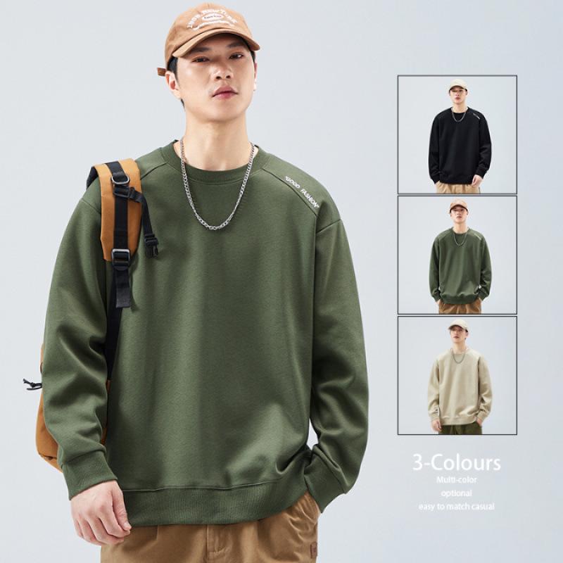 Men's Versatile Crewneck Sweatshirt - Spring/Fall 2024 Trend, Loose Fit Long Sleeve, Heavyweight American Style