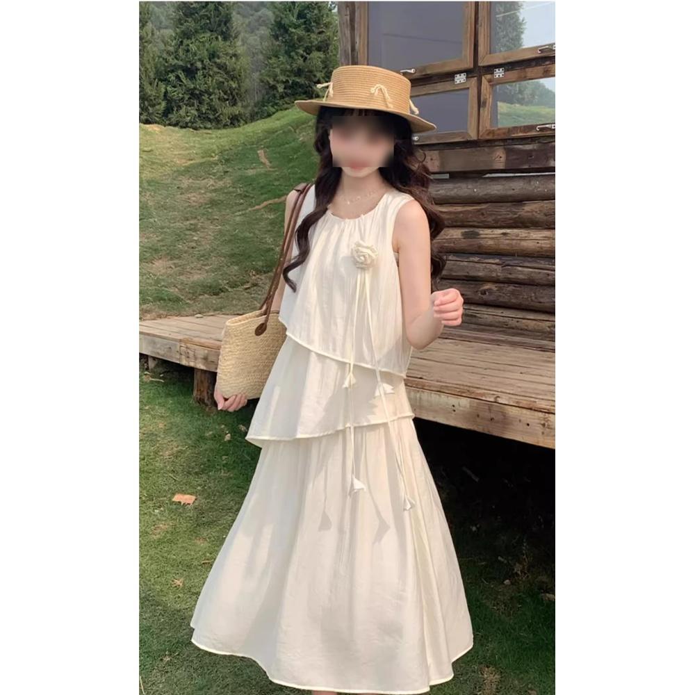 French Sleeveless Sweet Wind Milk Yellow Dress Female Design Sense Gentle Lotus Leaf Edge Super Fairy Fresh Long Dress Summer