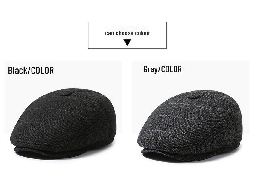 Stylish Duckbill Cap for Middle-Aged and Elderly Men - Warm, Velvet-Lined, Casual Hat for Autumn and Winter Outdoors.