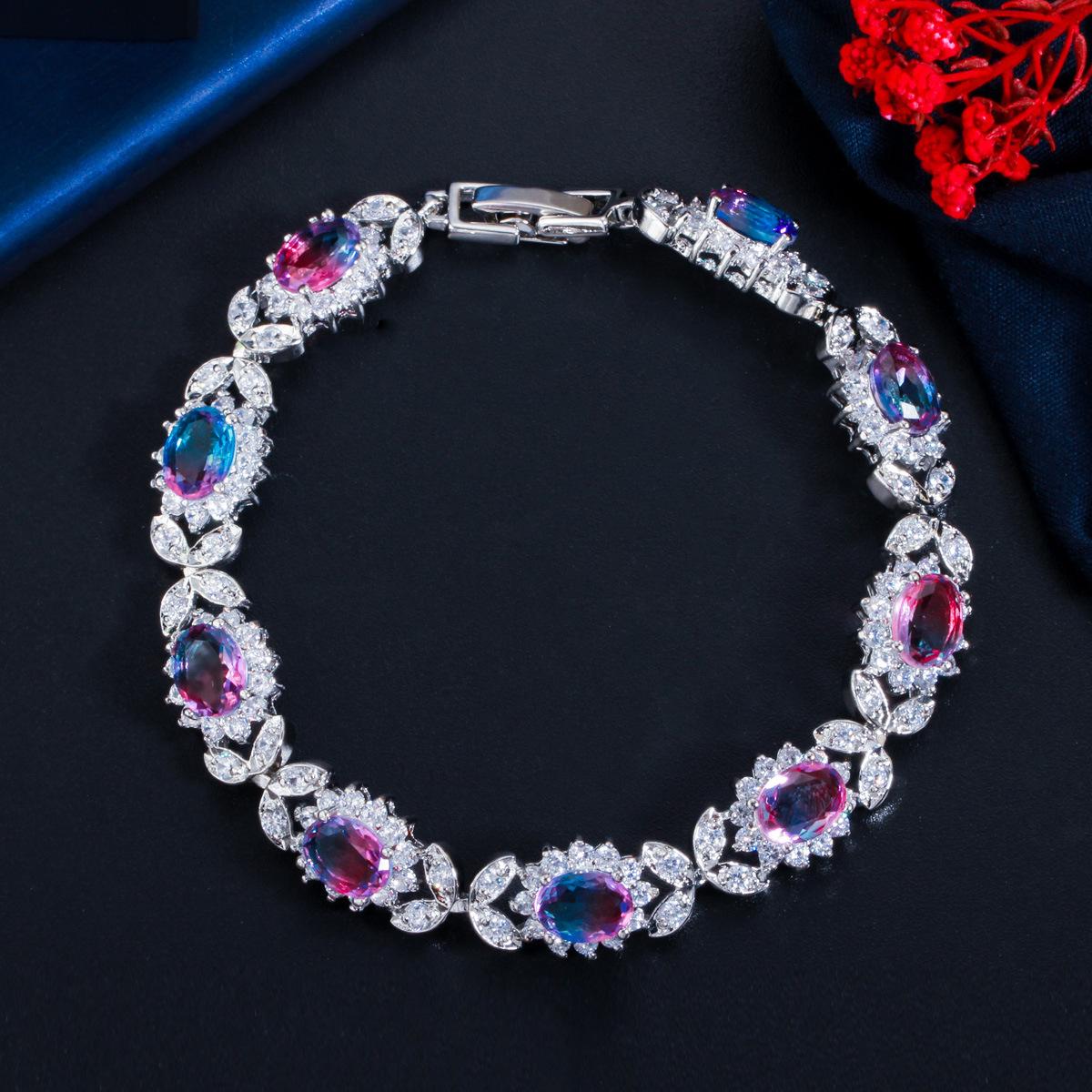 

Аксессуары Медный браслет с инкрустацией цирконом и полными бриллиантами, овальный синтетический кристалл с постепенным изменением цвета, турмалин арбузного цвета, ручные украшения