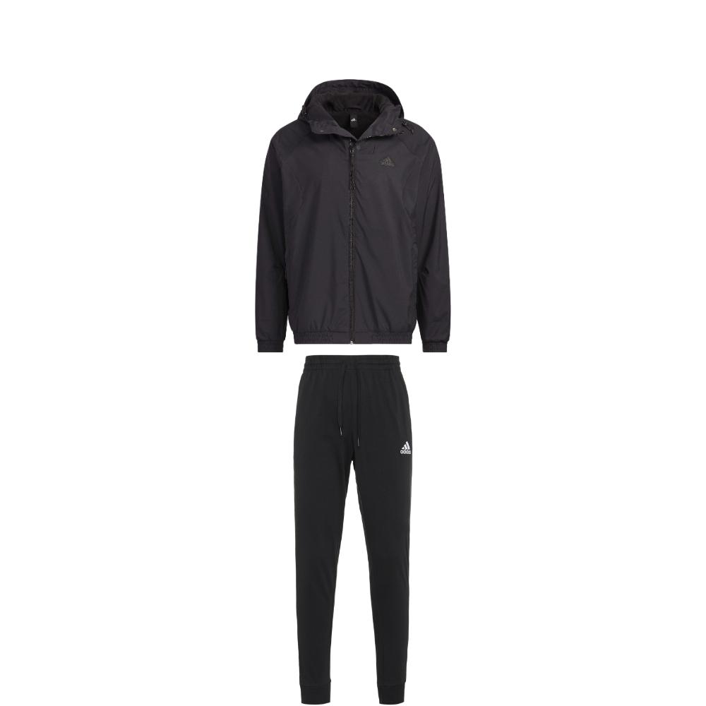 

Adidas Solid Color Hooded Comfortable Zip-Up Top And Mid-Waist Drawstring Long Pants Casual Sports Suit Men suit Black IP4920+GK9226 L