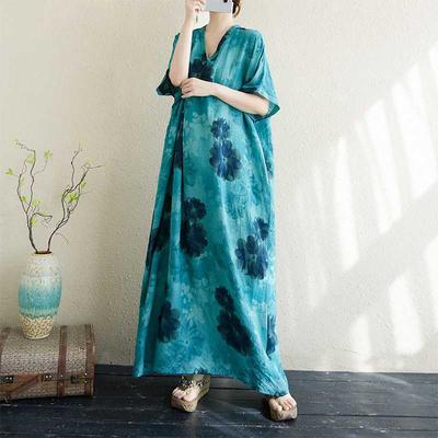 Women's Thin Cotton and Linen Loose Artistic Dress Retro Long Robe