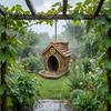 Garden Ornament for Bird Lovers House Shape Hanging Feeder Outdoor Decor, Weatherproof Resin Wild Rustic Feeding Station with Large Capacity