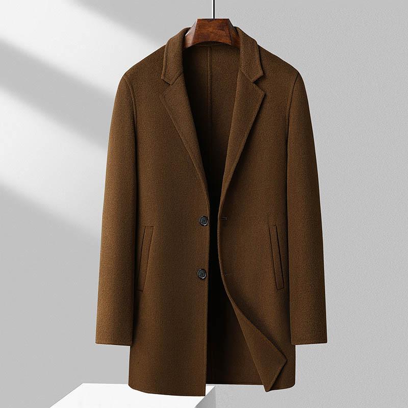 Men's Medium and Long Fashion Casual Double-sided Wool Woolen Coat Comfortable Simple Trench Coat Men's Coat