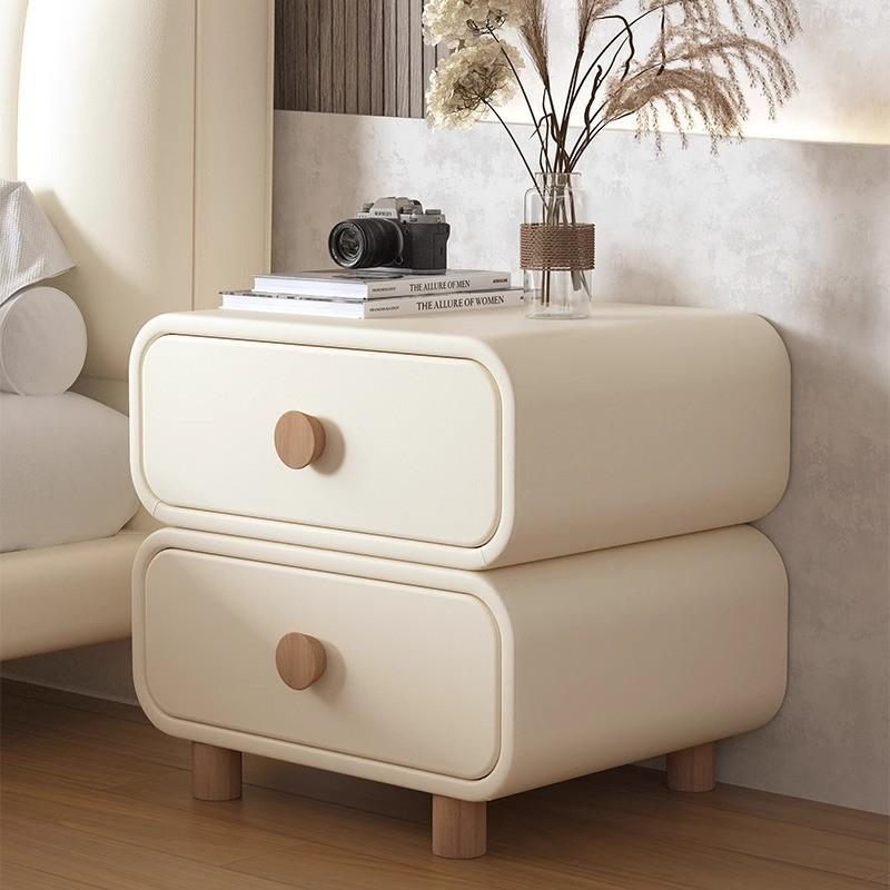Cream Style Nightstand Leather No Assembly Modern Minimalist Bedroom Bedside Table Small Storage Cabinet New 2025