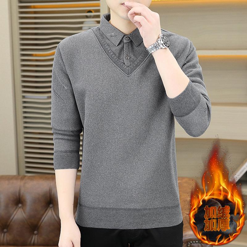 

Fashionable versatile padded thickened warm men s shirt imitation two pieces of high-quality fabric fashionable versatile sweater L сірий колір