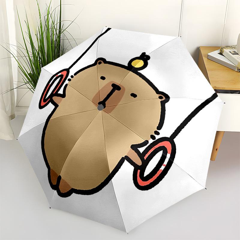 

1pc Cartoon Capybara Automatic Umbrella - Stylish, Durable, with 8-Rib Manual Open Design, Elegant Black Handleyy250920120