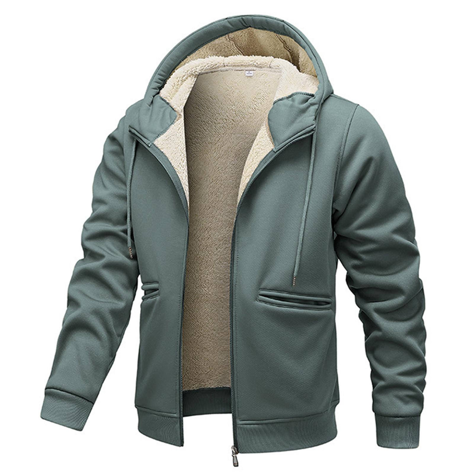 

Lamb Fleece Men s Hoodie With Thickened Fleece Winter, Hooded Sportswear, Casual Cardigan, And Warm Jacket XXXL армія зелений колір