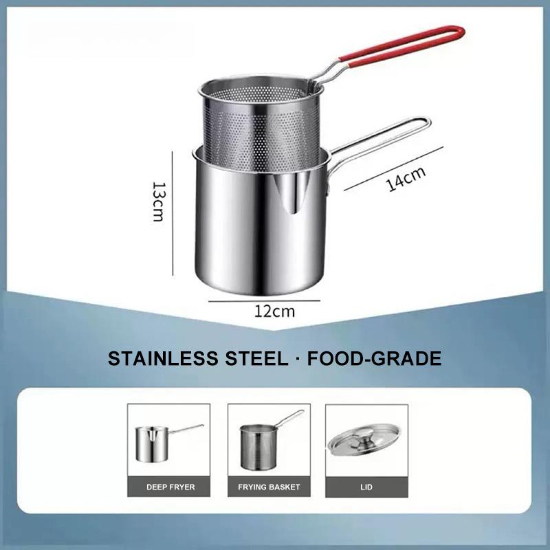 Extra Thick Stainless Steel Deep Fryer Pot Multifunctional Frying Pan For Fried Chicken Egg Oil Drain Noodle Induction Gas Stove