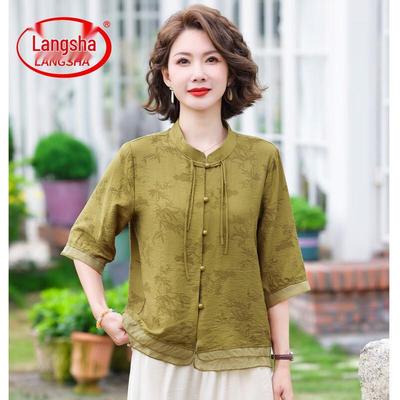 Women's New Chinese Style Tencel Linen Mid-Sleeve Blouse