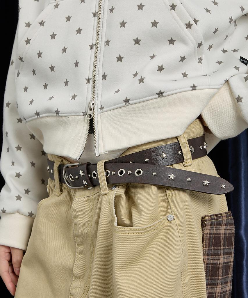 WAIKEI Studded Logo Belt Brown