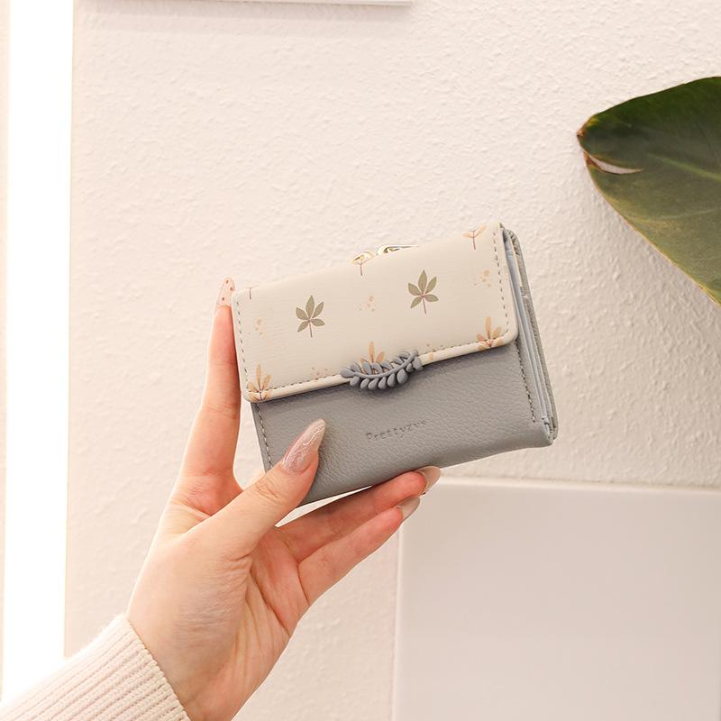 Wallet Women's Short PU Printed Zipper Sweet  Ladylike Printed Zipper Student Coin Women's Coin Purse