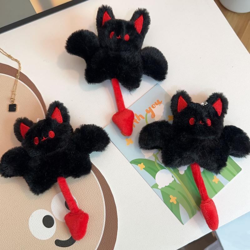 Fluffy Plush Bat Keychain Soft Black Stuffed Pendant Lovely Halloween Gift for Bag Decor
