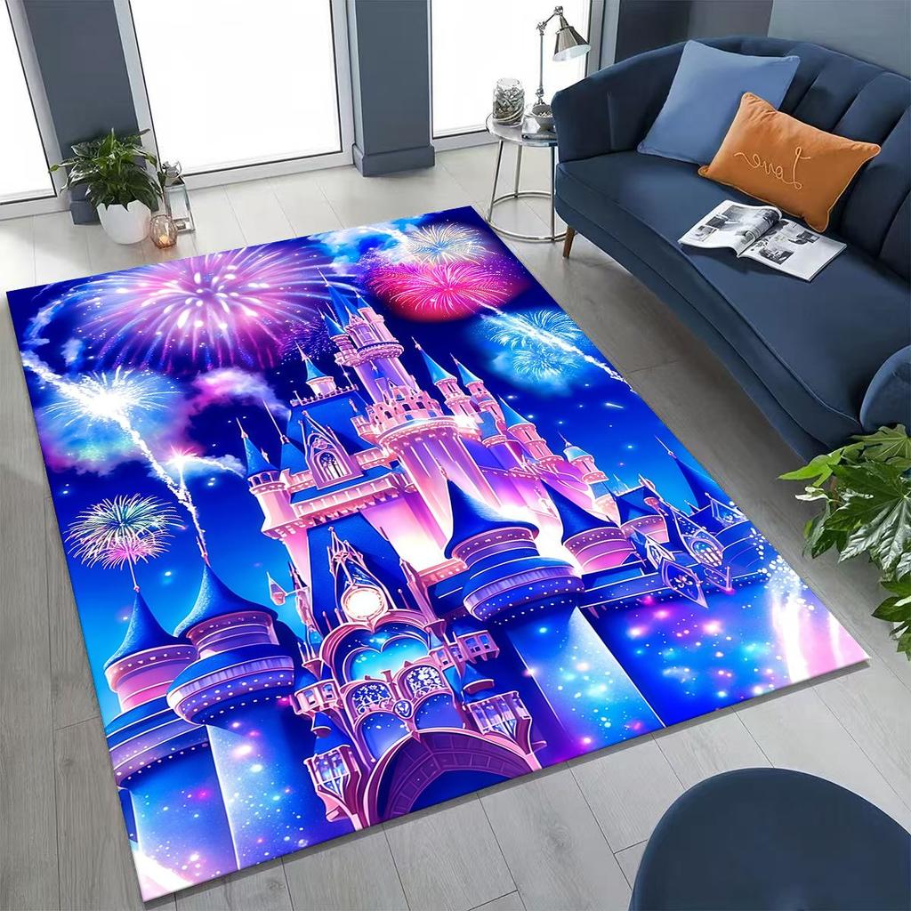 Enchanted Fairytale Princess Castle Gothic Castle Cartoon Rug for Bedroom Living Room Sofa Home Doormat Decor, Kids Non-slip Mat