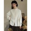 Artistic Lace Stand-up Collar Long-sleeved Brushed Shirt for Women Autumn and Winter Layered Inner Top Design Cardigan