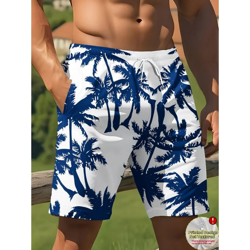 Men's Shorts Black and White Coconut Tree Print Suitable for Vacation