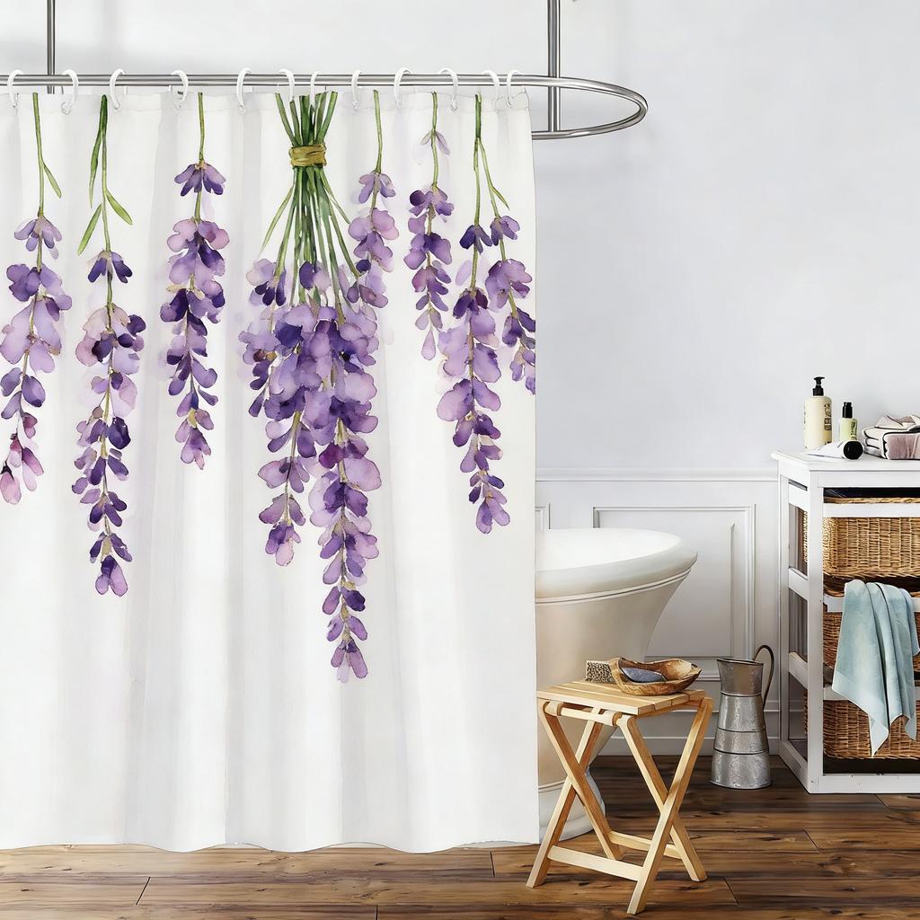 White Gardenia Watercolor Floral Waterproof Shower Curtain for Bathroom Decor