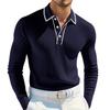 Camisa Polo Masculina Listrada de Manga Longa, Top Casual Fashion para Uso Diário