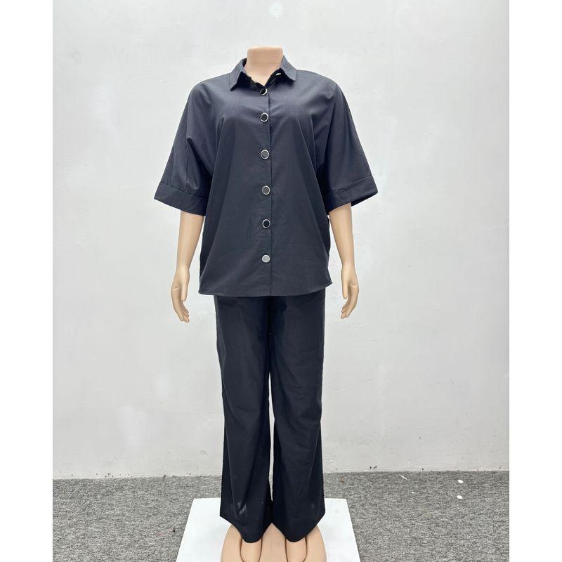 

Western Style New Loose Casual Shirts Wide Leg Pants Two-piece Set Loose Shirt and Pants Set Black XXL