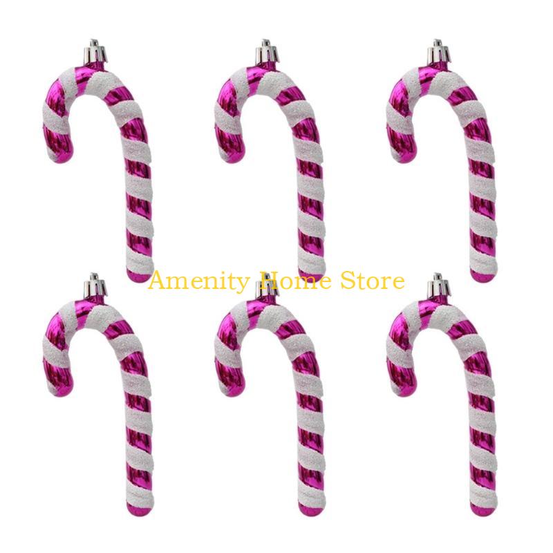 

F26C 6Pcs Mini Glitter Plastic Candy Cane Christmas Tree Decoration Hanging Pendant Ornaments DIY New Year Party Supplies