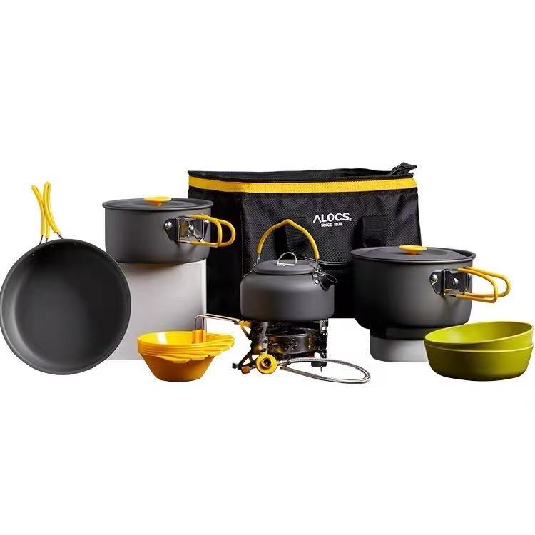 

ALOCS Набор походной посуды мощностью 3000 Вт — прочная анодированная посуда, печь Hurricane, сертифицированный FDA набор на 4 персоны с сумкой для хранения и столовыми приборами 29*23*25cm чёрный